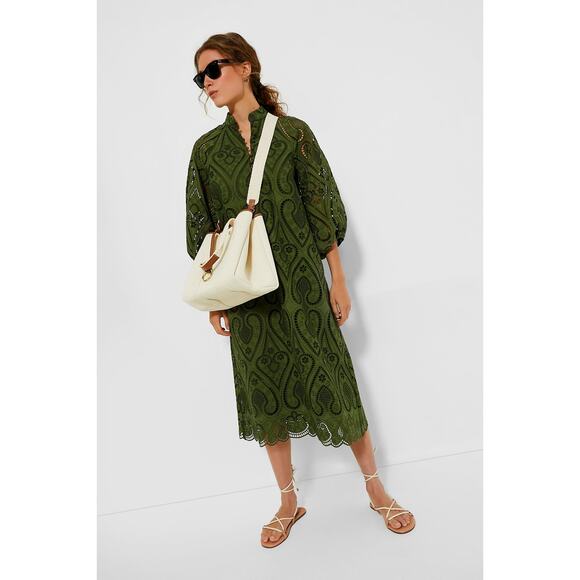 TUCKERNUCK Army Green Eyelet Maryse Caftan Size XS NWT Retail $298 Tuckernuck - Picture 4 of 5